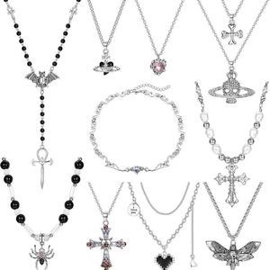 Sanfenly Vintage Gothic for Women Punk Grunge Cross Heart Bat Spide Necklace Set